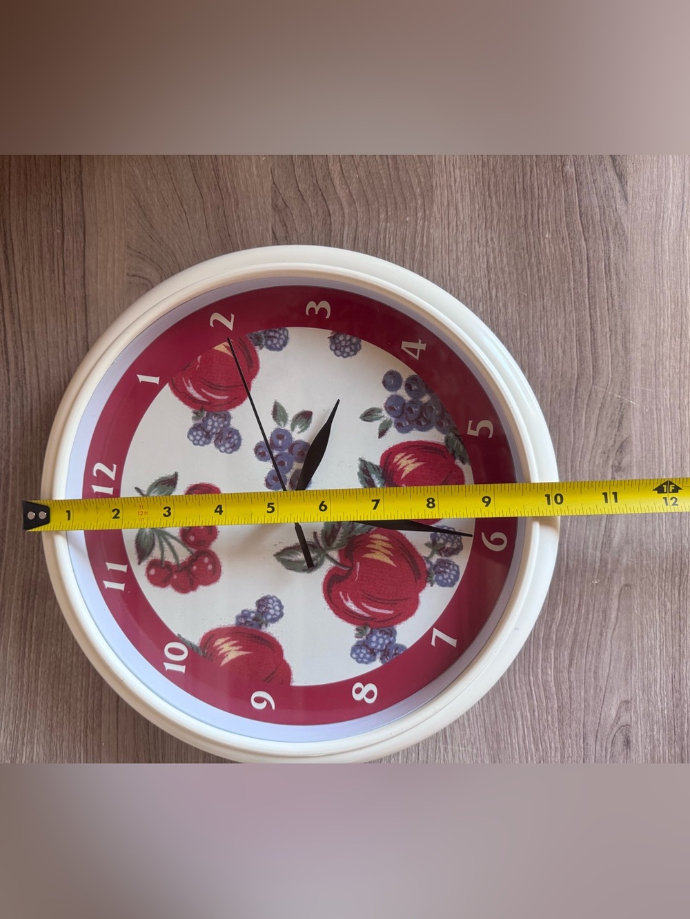 Red Fruit Pattern Wall Clock with White Frame
